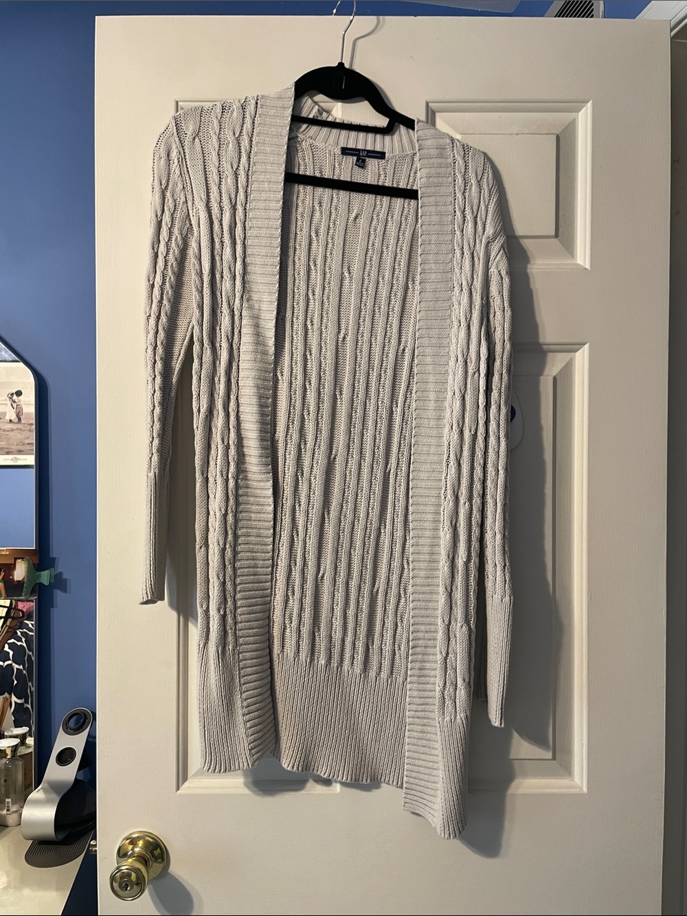 GAP Light Gray Cable-Knit Open Cardigan